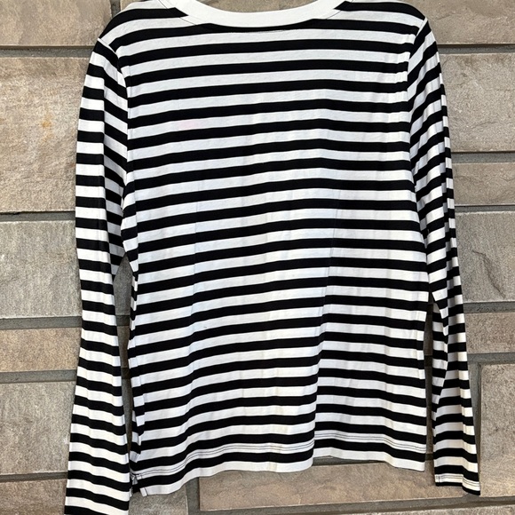 LOFT Black and White Striped Long Sleeve Tee with Pink Heart - Picture 4 of 8